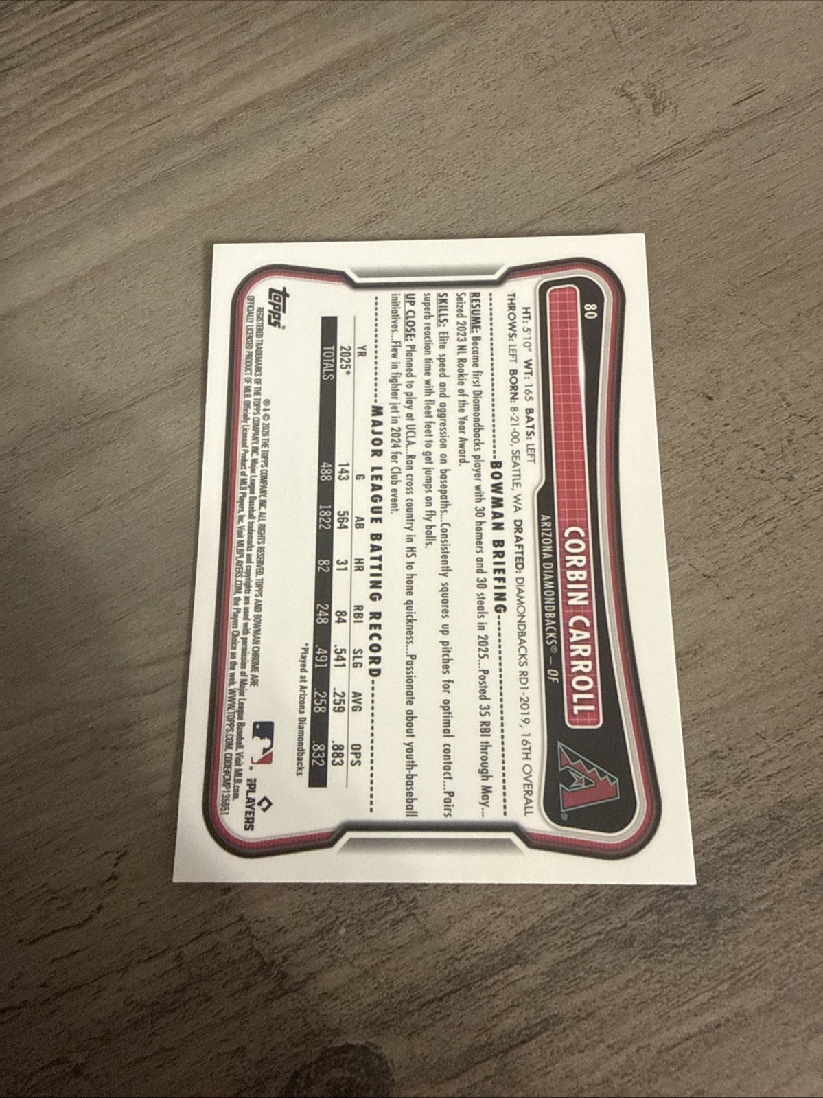 2026 Bowman Chrome Mojo Corbin Carroll #80 Diamondbacks view 2