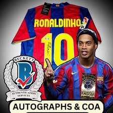 ⚽️ BECKETT Ronaldinho Signed Jersey Autograph Jersey Barcelona