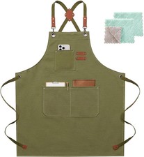 Chef Apron for Women Men with Large Pockets, Cotton Canvas Cross Back Waterproof