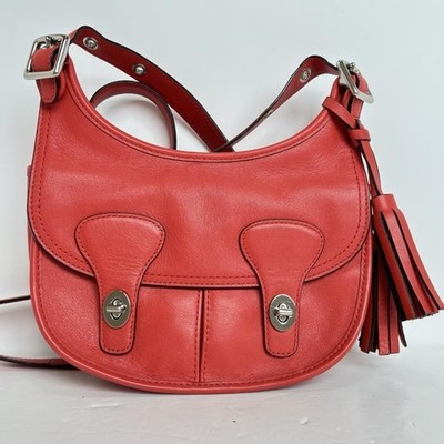 Old Coach Amanda Red Leather Shoulder Bag Turnlock Tassel Vintage