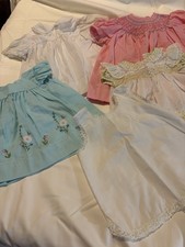 VTG Baby Girl 3 Mos. Embroidered Smocked dresses Nanette Lot Of 4 Dresses 1 Slip