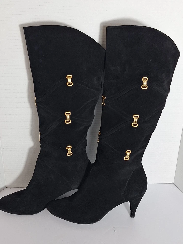 Botas de gamuza Antonio Melani tacón holgado para mujer talla 8M Y2K Mob Wife salir Foto 3 de 4