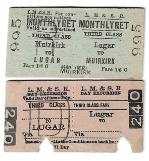 Railway Tickets Scotland 2 No L M S LUGAR to MUIRKIRK Etc. Third Class