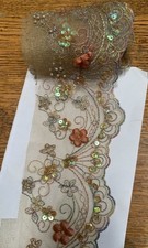 Remnant 4 wide Elegant Sequined Gold Mesh Scalloped Lace Sequins beads trim