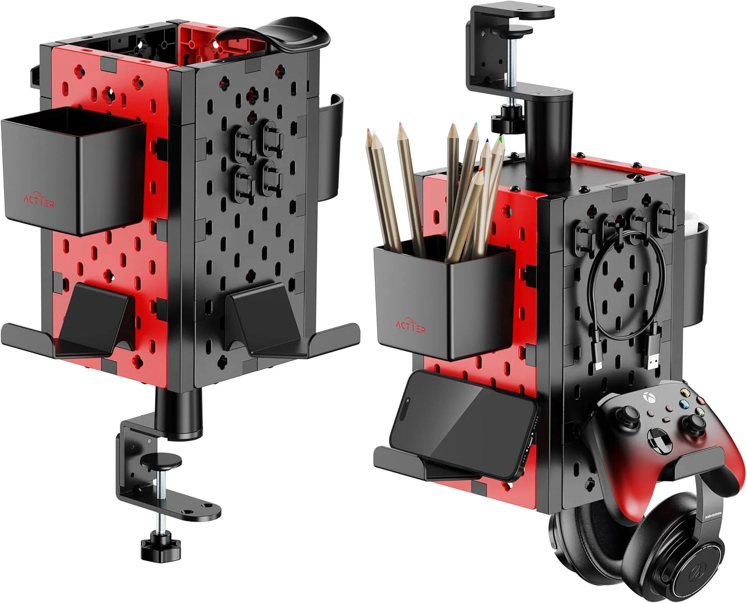 Clamp On Desk Organizer | Desk Mount Pegboard | Controller & Headphone Stand | P