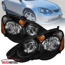 Black Headlights Fits 2002-2004 Acura Rsx Dc5 Replacement Head Lamps Leftright