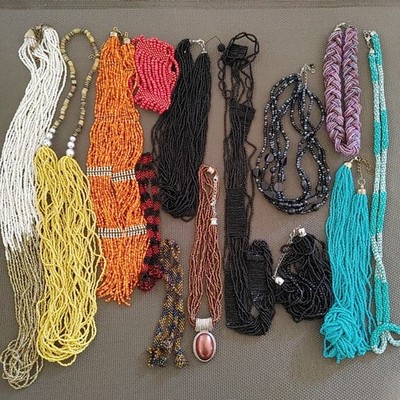 Lot 12 Seed Bead Necklaces 2 Bracelets Wear Craft Take Apart Asst. Colors Sizes