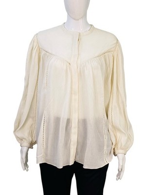 Isabel Marant Etoile Women Leonard Crochet Lace White Blouse Shirt Top XL 42