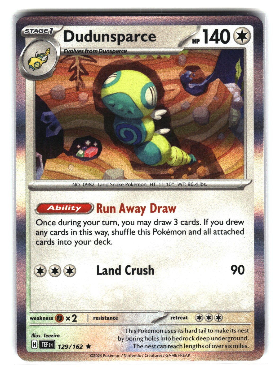 Dudunsparce 129/162 Reverse Holo Temporal Forces Pokemon Card
