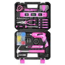 Pink Tool Set,130 Piece Home Tool Kit for Women with 3.6V Cordless Rechargeab...
