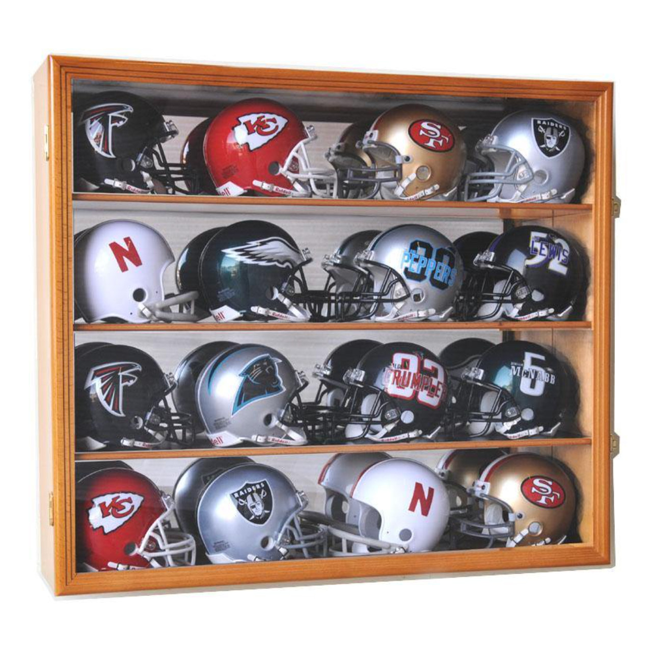 Mini Helmet Display Case 16+ Football Riddell Oak Wood NFL Cabinet Shadow Box