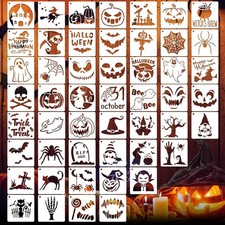 50 PCS Halloween Stencils Reusable Ghost Bat Pumpkin Stencils for Painting on...