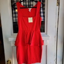 Rolla Coster Women's Red Square Neck Strap Dress Ruffles Size M  NEW