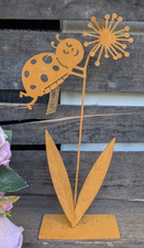 ❤️ Kleiner Aufsteller Blume & Marienkäfer Rost  Metall  - Garten ❤️