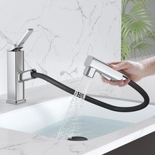 Pull Out Single Hole Bathroom Faucet, 3 Spray Mode Single Handle Bathroom Fau...