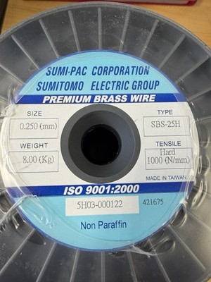 Sumitomo Brass EDM Wire 8 Kg Spool 0.250mm Hard Grade 1000 N/mm SBS25H220