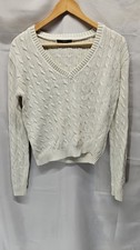 Womens Brandy Melville Size Medium White V Neck Cable Knit Sweatshirt