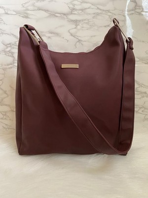 Authentic Laurent David Burgundy Coated Fabric Hobo Shoulder Bag