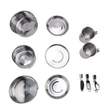 Camping Cookware Set Silver Camping Pot Foldable and Stackable Pot Set P5V38435