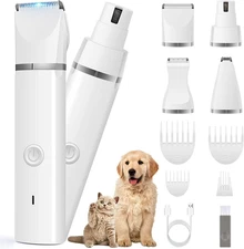 Dog Clippers Grooming Kit - Low Noise, Rechargeable Cordless Hair Trimmer & Nail