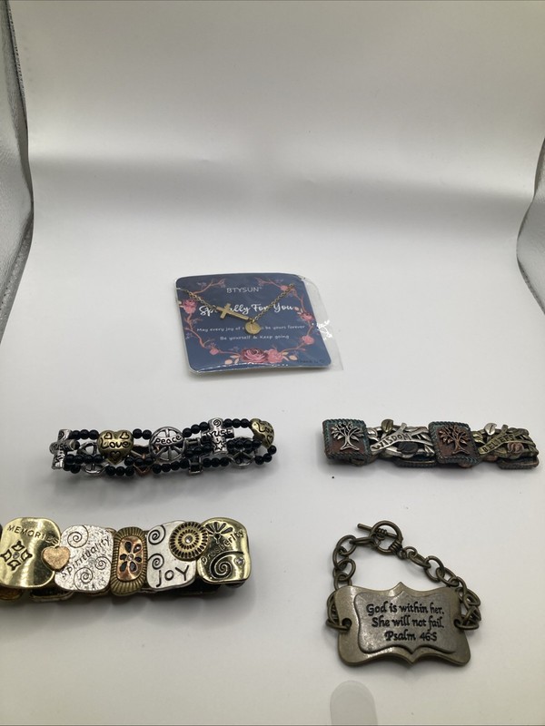 Lot Of 5 Nice Unique Christian Religious Metal Bracelets