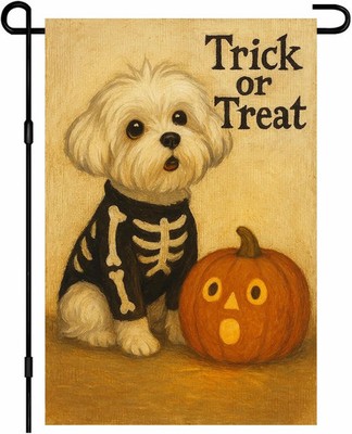 Bichon Skeleton Garden Flag 12x18 Inch Polyester | Yard Banner, Two-Sided Flag