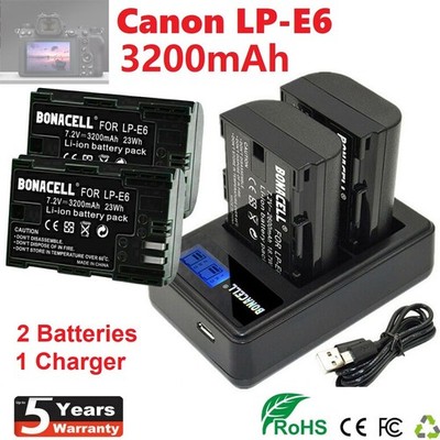 2/4X LP-E6 Akku Für Canon EOS 5DS R 5D Mark II 6D 7D Kamera / LED Dual Ladegerät