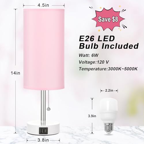 Pink Lamp for Bedroom,Nightstand Lamp with 3 Color Modes-Small Pink-White - Bild 6 von 7