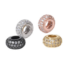 2Pcs Brass Micro Pave Cubic Zirconia Metal Beads Column Loose Spacers 8.5x5mm