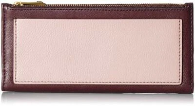 NEU FOSSIL SHELBY LILA PFLAUME + ROSA KIESEL LEDER, 2 GOLDENE REISSVERSCHLUSS, CLUTCH, GELDBÖRSE - Bild 1 von 4