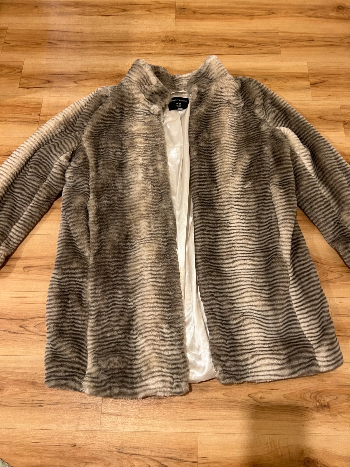 Dorothy Perkins Mink Cream Striped Faux Fur Coat Lined Size 18 Animal Print