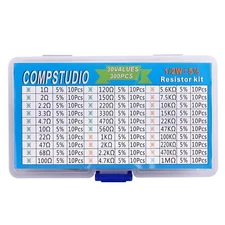 300Pcs 30 Values 5% 1/2W Resistor Kit 1 Ohm-1M Ohm Carbon Film Resistors Kit