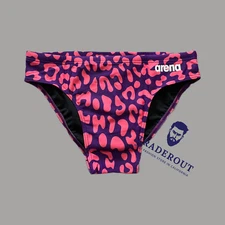 Arena men fushsia purple Leopard Swim Brief swimwear swimsuit size 34 36