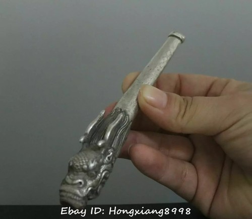 Bolsa de humo de cabeza larga de dragón plateado Miao de 11 cm China antigua talla - Imagen 4 de 4