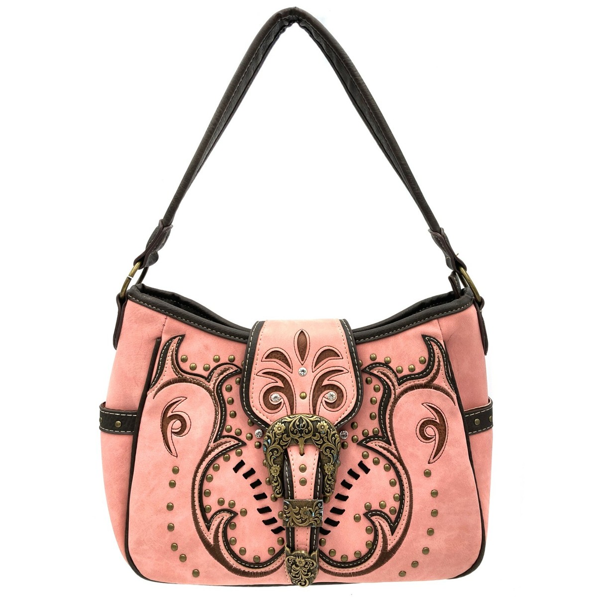 Zelris Western Rhinestone Bronze Buckle Conceal Carry Pink Tote