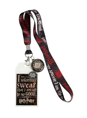 Harry Potter Hogwarts Solemnly Swear Lanyard Neckstrap w/ Metal Map Disk Sticker
