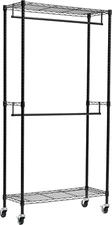 Adjustable, Double Hanging Rod Garment Rolling Closet Organizer Rack with Wheels