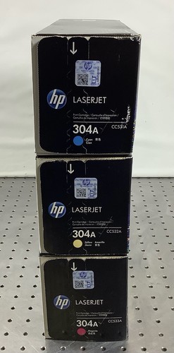 Set of Genuine HP CC531A Cyan + CC532A Yellow + CC533A Magenta 304A Toner - Afbeelding 2 van 2