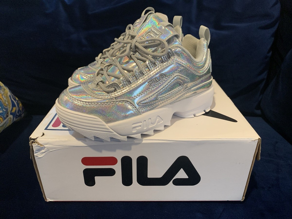 FILA Girls Disruptor II Premium Iridescent Metallic Sneakers Size