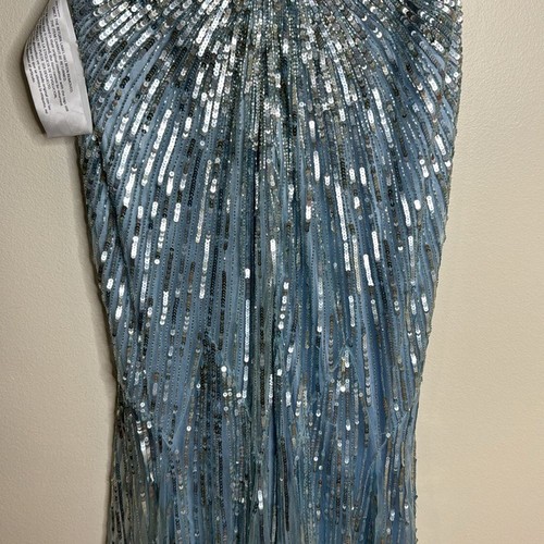 Mac Duggal POWDER BLUE SEQUIN V-NECK DRESS gown sparkles size 16 - 第 10/14 張圖片