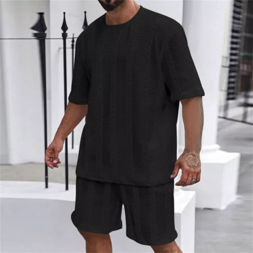 Conjunto de 2 piezas de verano para hombre camiseta manga corta + pantalones cortos tejido sudadera deportiva - Imagen 17 de 18