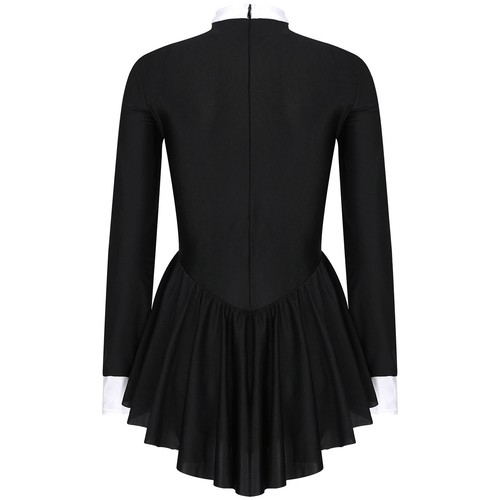 Womens Tuxedo Bow Tie Waiter Cosplay Costume Long Sleeve Ruffle Leotard Dress - Picture 5 of 19