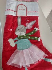 Pottery Barn Kids Skating Bunny Christmas Quilted Stocking NO MONO Sold Out