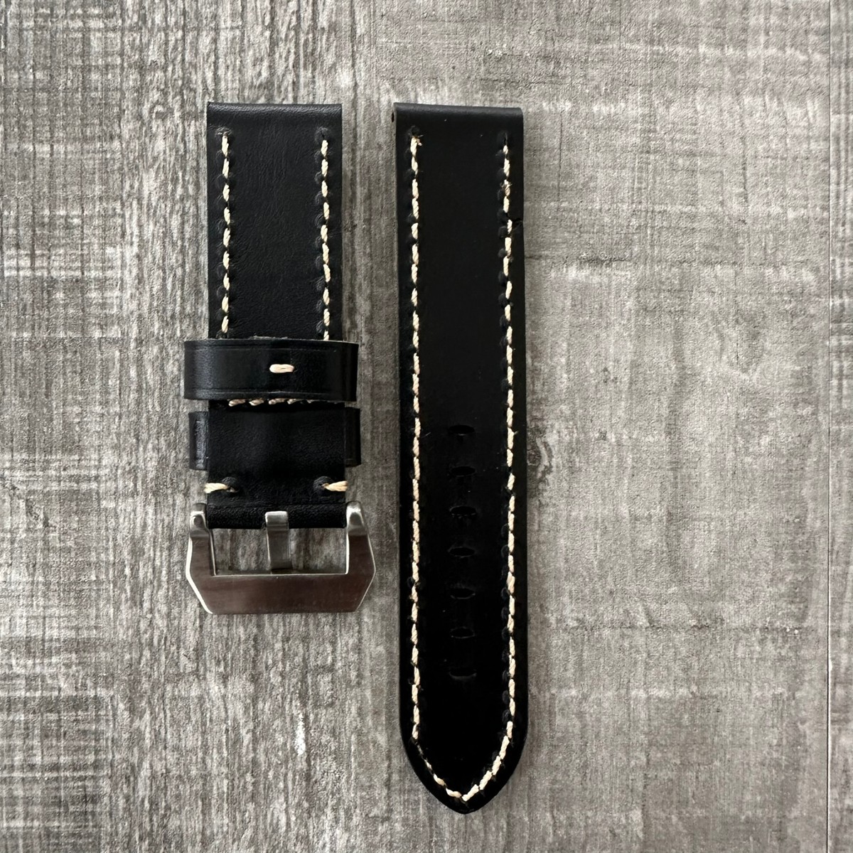 Cinturino In Pelle Nera Da 22Mm Per Orologi OFFICINE PANERAI Luminor Marina PAM