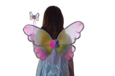 Claires Girls Rainbow Pink Yellow Fairy Pixie Wings Wand Halloween Costume NEW