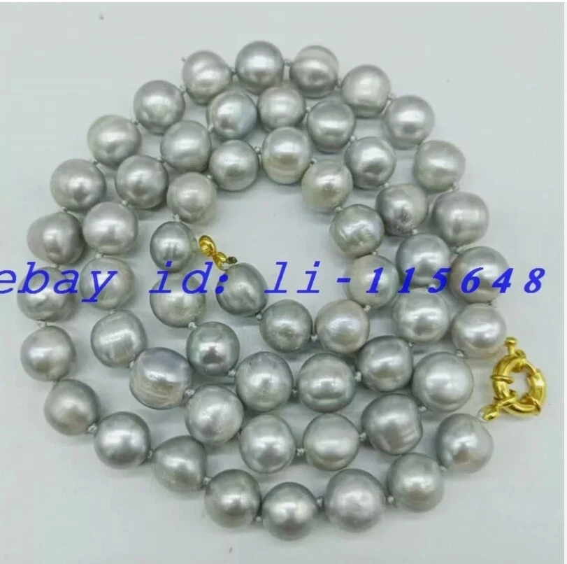 Genuino Real Natural 10-11mm Gris Agua Dulce Perla Cultivada Collar 20 Pulgadas Regalo Foto 2 de 3