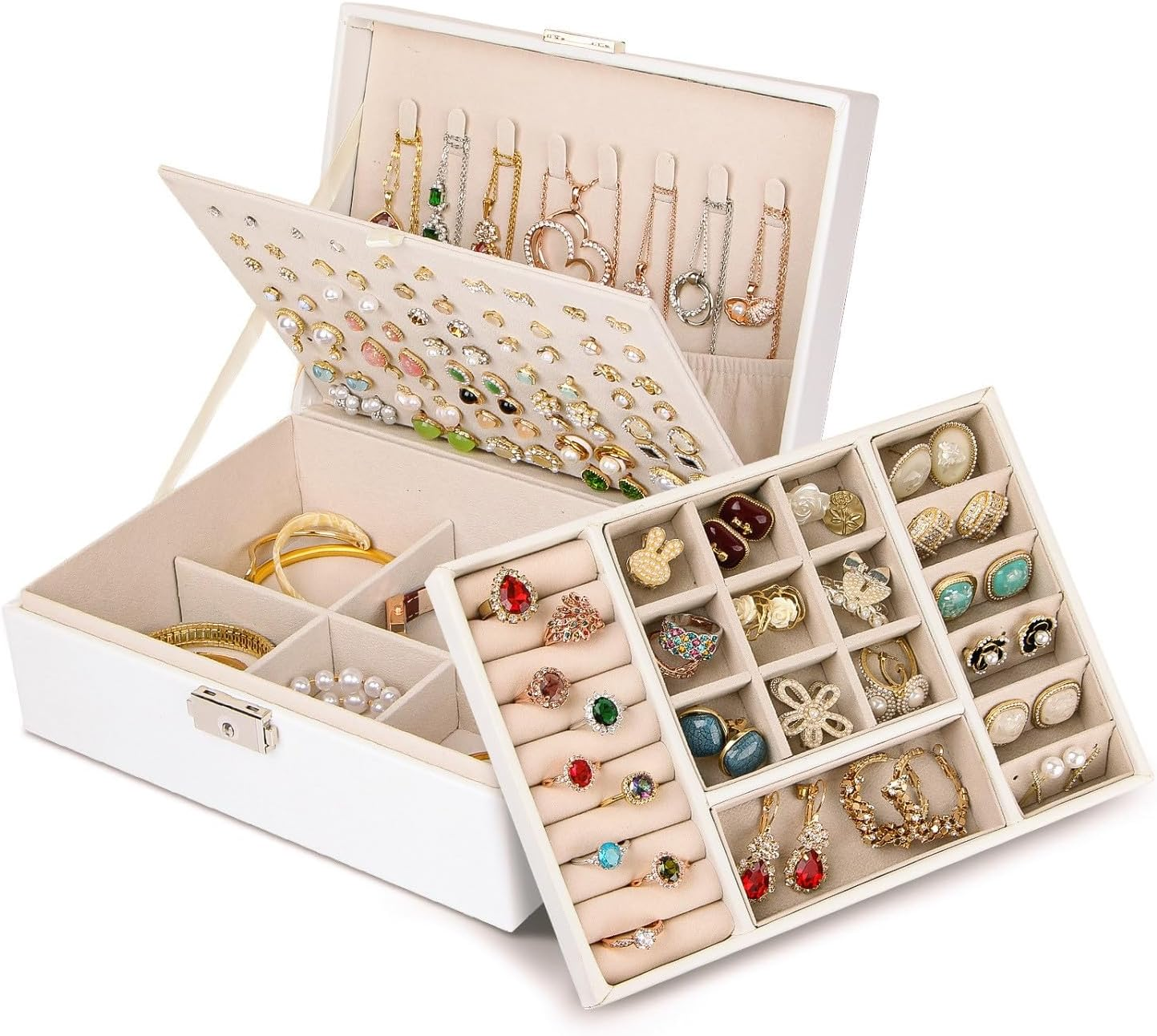 Chelory Jewellery Box Organiser for Women Girls, 3 Layer Large Jewellery Case PU