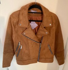Michele Hope Biker Jacket - Rich Tan Faux Suede Bnwt Machine Washable Size 18/20