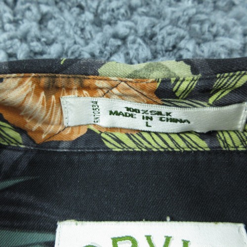 Orvis Shirt Mens Large Black Green Floral Silk Patchwork Hawaiian Short Sleeve - Picture 7 of 11
