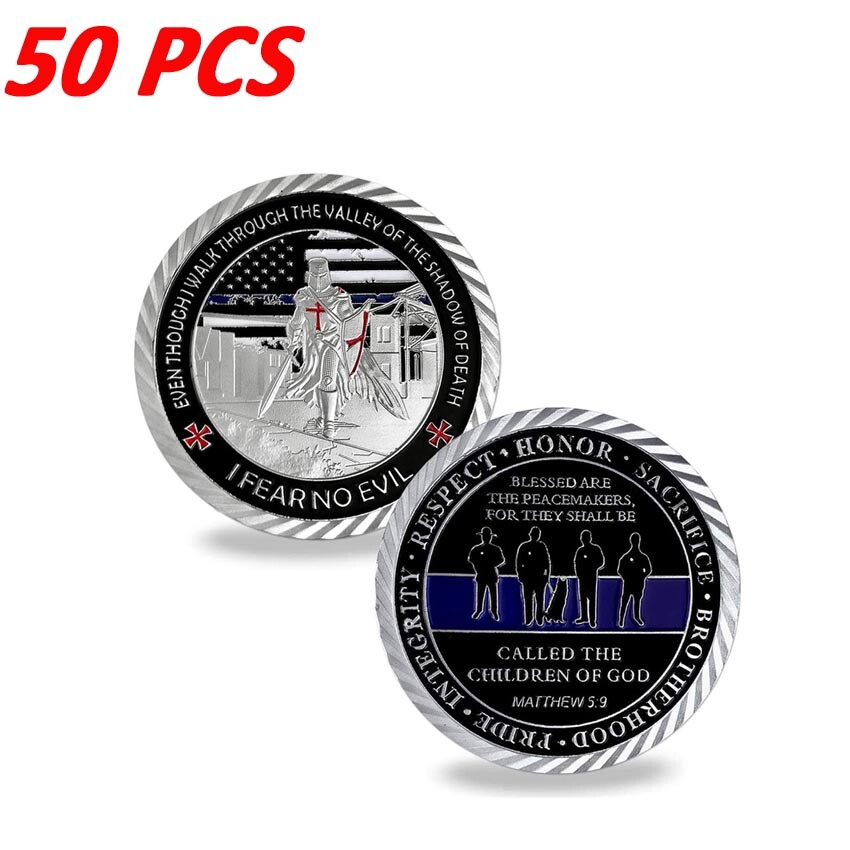 50PCS Coin Challenge Blue Lives Matter Law Enforcement US Police Officers